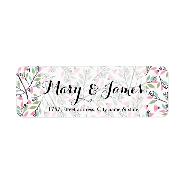 Elegant floral blossom leaves wedding design label (Front)