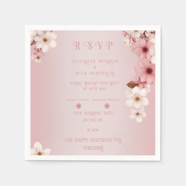 Elegant Floral Blossom Wedding Invitation Design Napkins (Front)