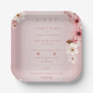 Elegant Floral Blossom Wedding Invitation Design Paper Plates