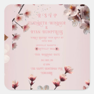 Elegant Floral Blossom Wedding Invitation Design S Square Sticker