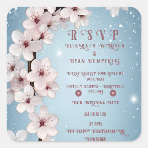 Elegant Floral Blossom Wedding Invitation Design Square Sticker