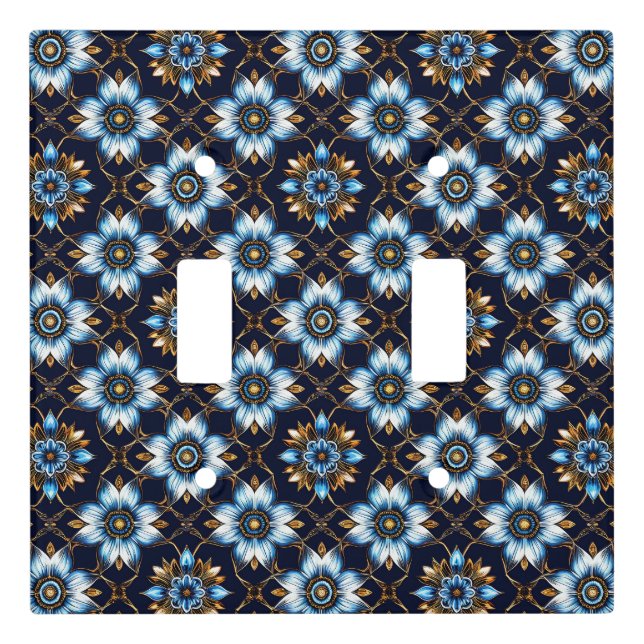 Elegant Floral Blue and Gold Pattern Light Switch Cover (Front)
