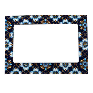 Elegant Floral Blue and Gold Pattern Magnetic Frame