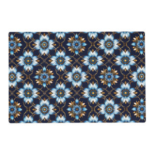 Elegant Floral Blue and Gold Pattern Placemat