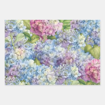 Elegant Floral Blue And Pink Hydrangea Pattern Wrapping Paper Sheets by ilovedigis at Zazzle