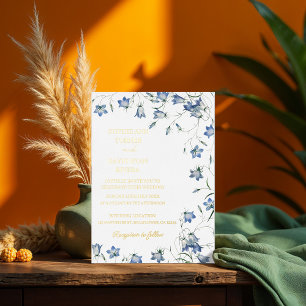 Elegant Floral Blue Bellflower Wedding Foil Invitation