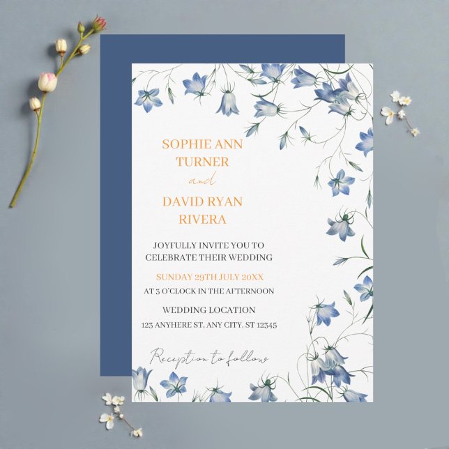 Elegant Floral Blue Bellflower Wedding Invitation (Creator Uploaded)