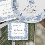 Elegant Floral Blue Chinoiserie Bridal Shower Square Paper Coaster<br><div class="desc">COMPLETELY CUSTOMIZABLE FOR ANY EVENT. Watercolor painted in soft dusty blue, these elegant vintage style floral elements were inspired by victorian era Chinoiserie Chinese designs. A border of flowers and foliage frames the text to welcome your guests for a very special bride-to-be's Bridal Shower. The artwork was painted and graphically...</div>