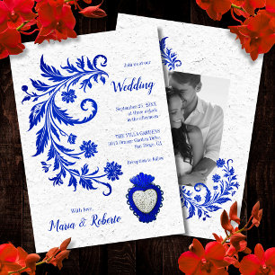Elegant Floral Blue Color Mexican Wedding Invitation
