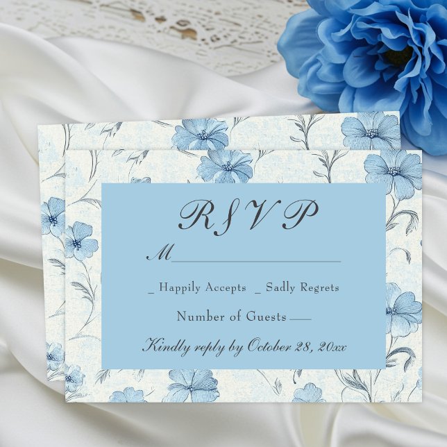Elegant Floral Blue Country Botanical Wedding RSVP (Creator Uploaded)