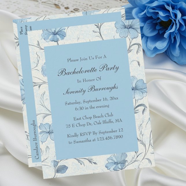 Elegant Floral Blue Country Garden Bachelorette  Invitation Postcard (Creator Uploaded)