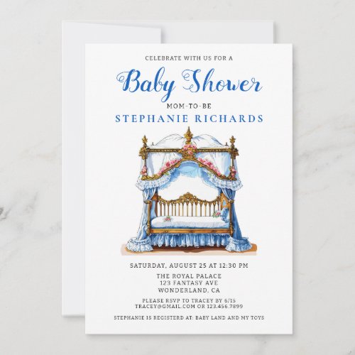 Elegant Floral Blue Crib Baby Shower Invitation