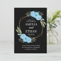 Elegant Floral Blue Flowers black Wedding