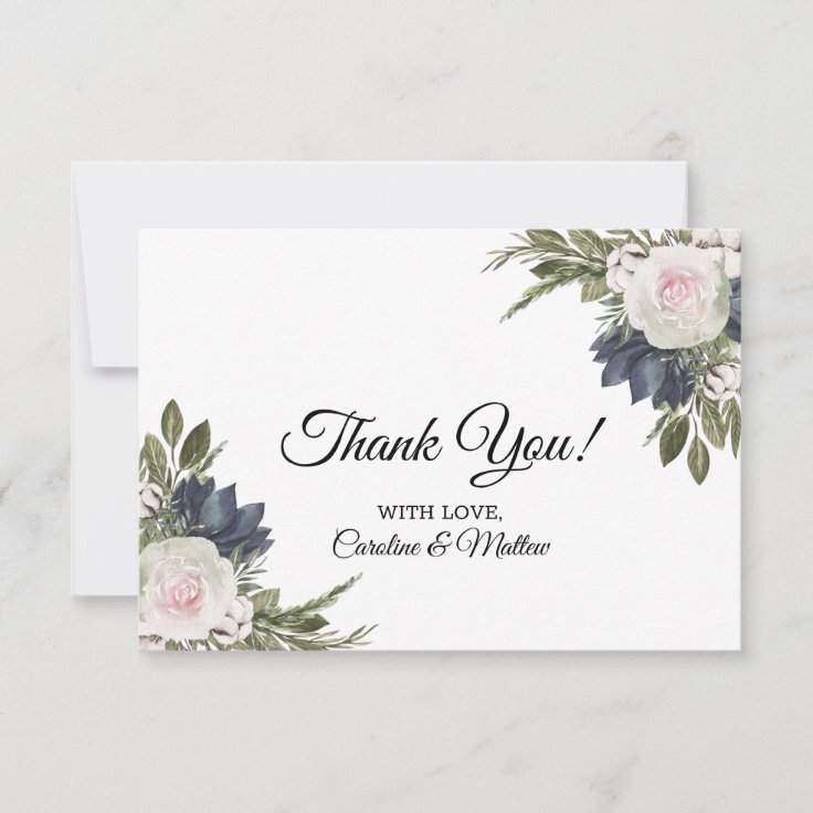 Elegant Floral Blue Flowers Wedding Thank You Card | Zazzle