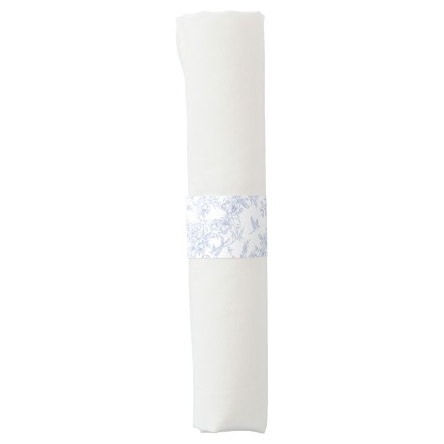 Elegant Floral Blue French Toile  Napkin Bands (Front)