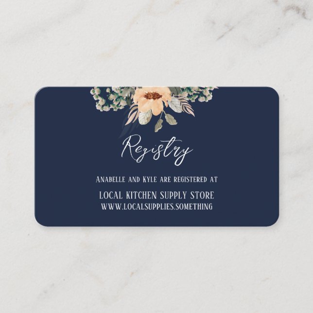 Elegant floral blue Gift Registry information card (Front)