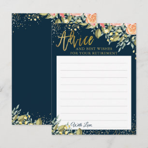 Elegant Floral Blue Gold Retirement Advice Card