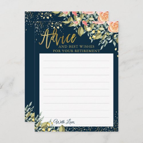 Elegant Floral Blue Gold Retirement Advice Card