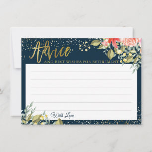 Elegant Floral Blue Gold Retirement Flat Advice Card