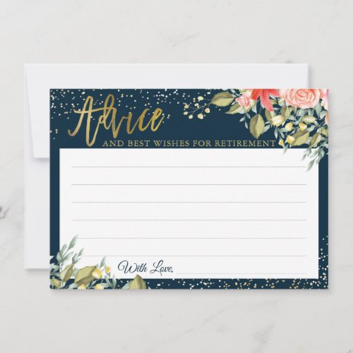 Elegant Floral Blue Gold Retirement Flat Advice Card