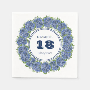 Elegant Floral Blue Hydrangea 18th Birthday Party Napkins