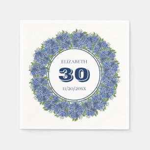 Elegant Floral Blue Hydrangea 30th Birthday Party Napkins