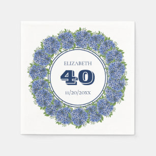 Elegant Floral Blue Hydrangea 40th Birthday Party Napkins