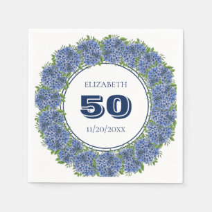 Elegant Floral Blue Hydrangea 50th Birthday Party Napkins