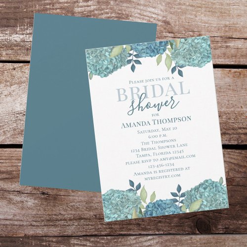 Elegant Floral Blue Hydrangea Bridal Shower Invitation