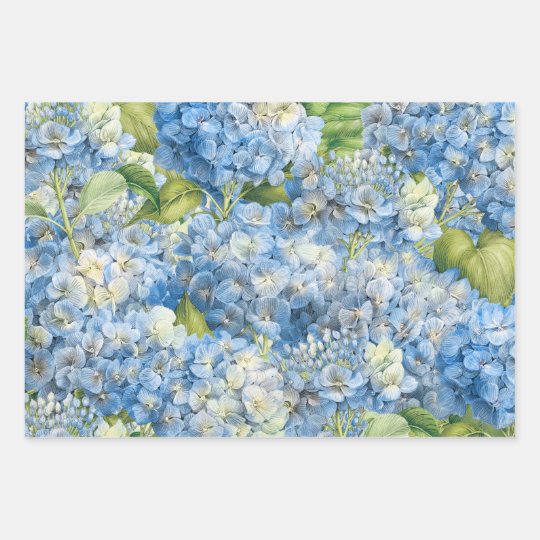 Elegant Floral Blue Hydrangea Pattern Wrapping Paper Sheets