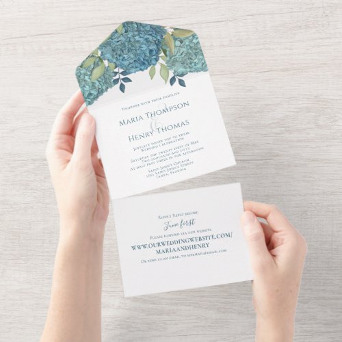Elegant Floral Blue Hydrangea Wedding Website  All In One Invitation