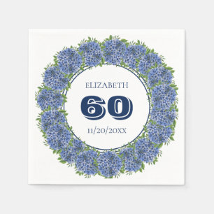 Elegant Floral Blue Hydrangeas 60th Birthday Party Napkins