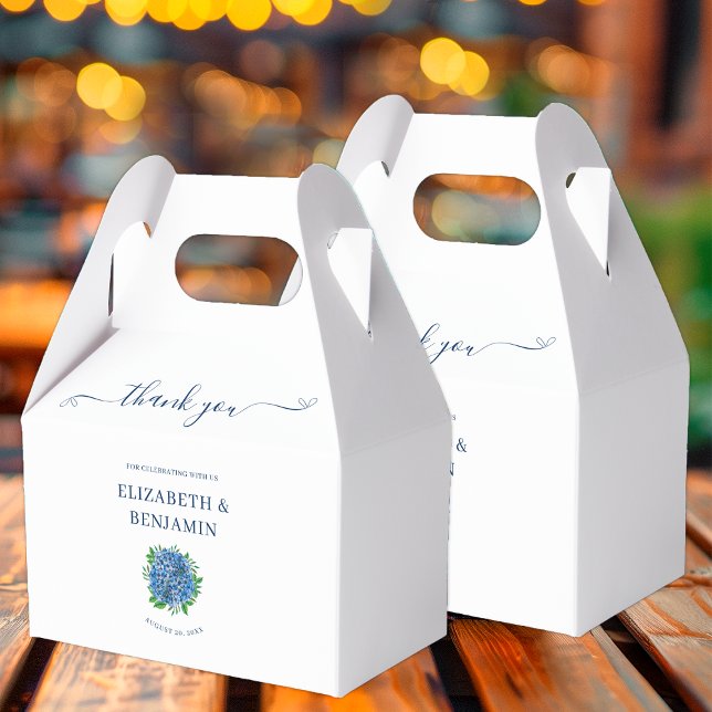 Elegant Floral Blue Hydrangeas Wedding Favor Boxes (Creator Uploaded)