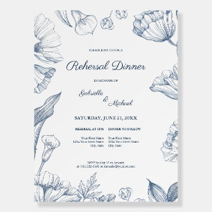 Elegant Floral Blue Lineart Rehearsal Dinner  Foam Board