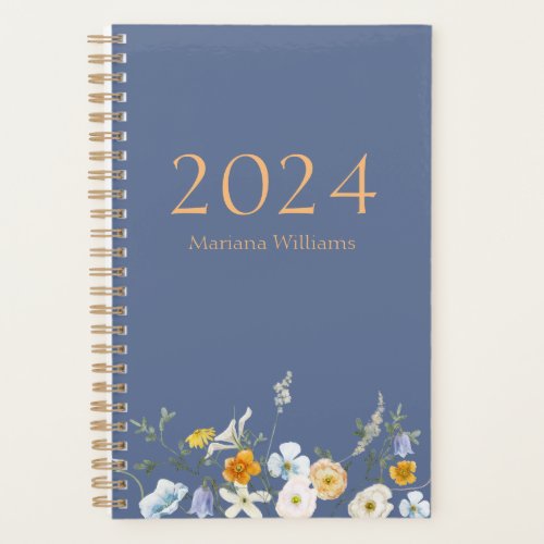 elegant floral blue nova orange personalized 2024 planner