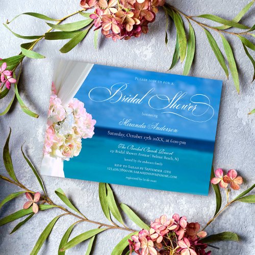 Elegant Floral Blue Ocean Beach Bridal Shower Invitation