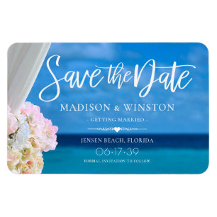 Elegant Floral Blue Ocean Beach Save the Date Magn Magnet