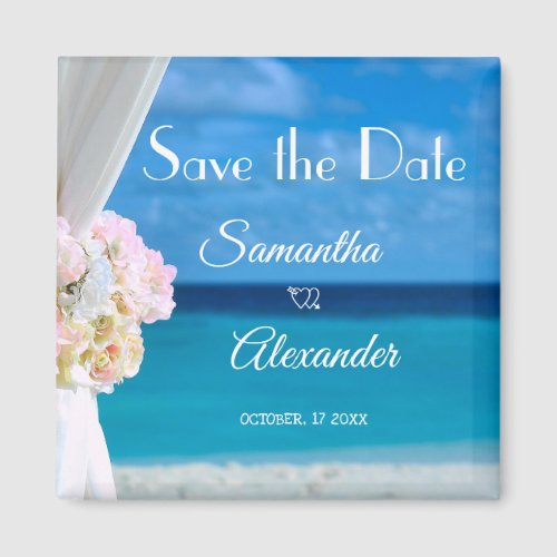 Elegant Floral Blue Ocean Beach Save the Date Magnet