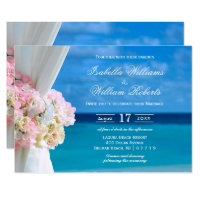 Elegant Floral Blue Ocean Beach Summer Wedding Card