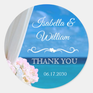 Elegant Floral Blue Ocean Beach Thank You Classic Round Sticker
