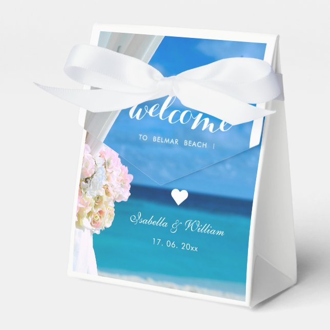 Elegant Floral Blue Ocean Beach Wedding Favor Boxes (Front Side)