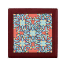 Elegant Floral Blue & Peach Wooden Jewelry Keepsak