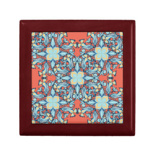 Elegant Floral Blue & Peach Wooden Jewelry Keepsak Gift Box