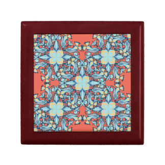 Elegant Floral Blue & Peach Wooden Jewelry Keepsak Gift Box