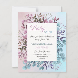 Elegant Floral Blue Pink gender reveal invitation