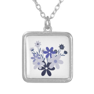 Elegant floral blue, purple and violet silver plated necklace