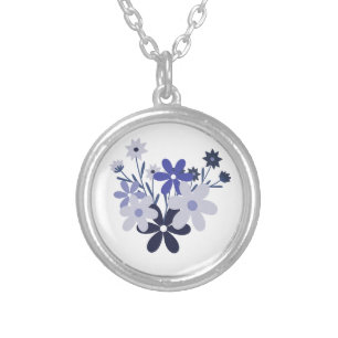 Elegant floral blue, purple and violet silver plated necklace