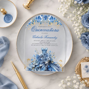 Elegant Floral Blue Quinceanera Acrylic Invitations