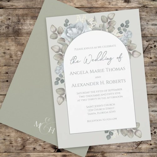 Elegant Floral Blue Stylish Trendy Arch Watercolor Invitation