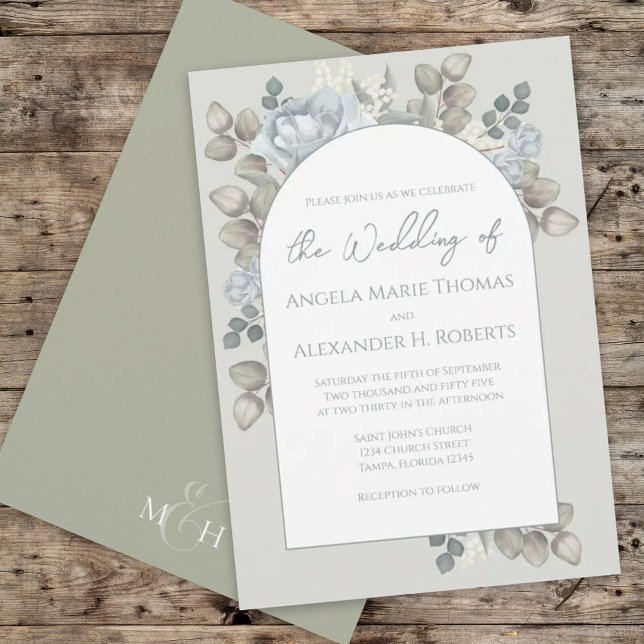 Elegant Floral Blue Stylish Trendy Arch Watercolor Invitation (Creator Uploaded)
